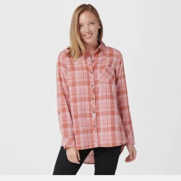 Isaac Mizrahi Tops - Isaac Mizrahi Live TRUE DENIM Plaid Shirt with Chambray Cuffs-Pink-Reg 0-A384139